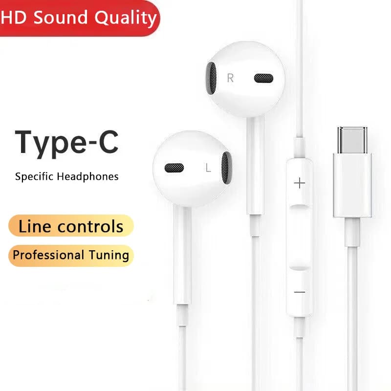 USB C Type C Wired Earphone for iPhone 15/16/17 Pro Max Auxiliary Music Wire Control Hifi Headphones for Samsung Xiaomi OnePlus