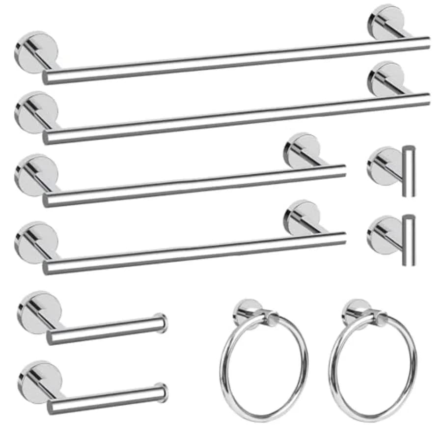 Set di accessori per il bagno in cromo da 10 pezzi, confezione da 2, set di accessori per il bagno da 5 pezzi, include porta carta igienica da 24 pollici e porta asciugamani da 16 pollici
