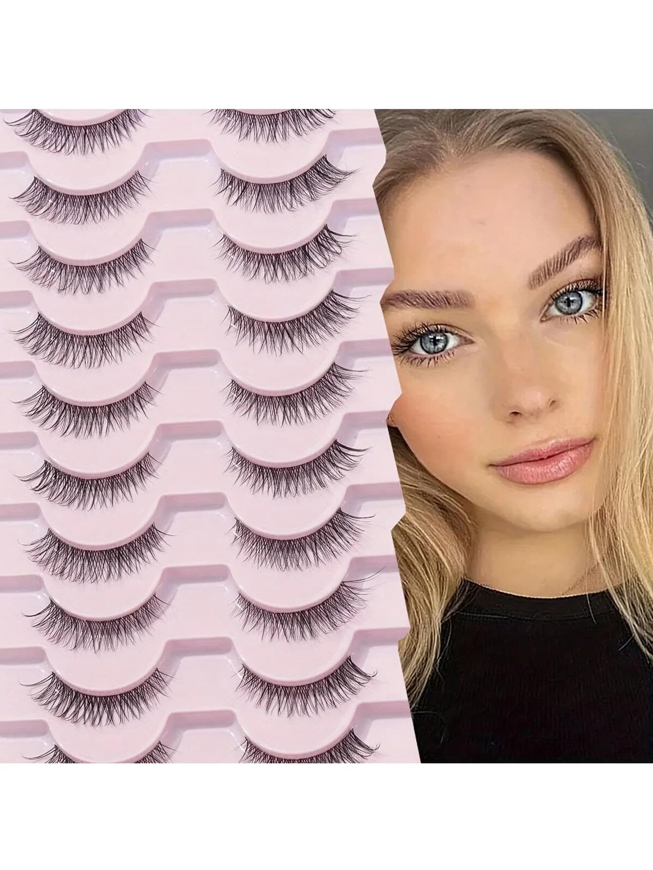 1 set di dieci paia di ciglia finte arricciate multistrato 3D in stile europeo e americano per trucco europeo e americano, trucco scenico, ciglia per trucco da corsa mista