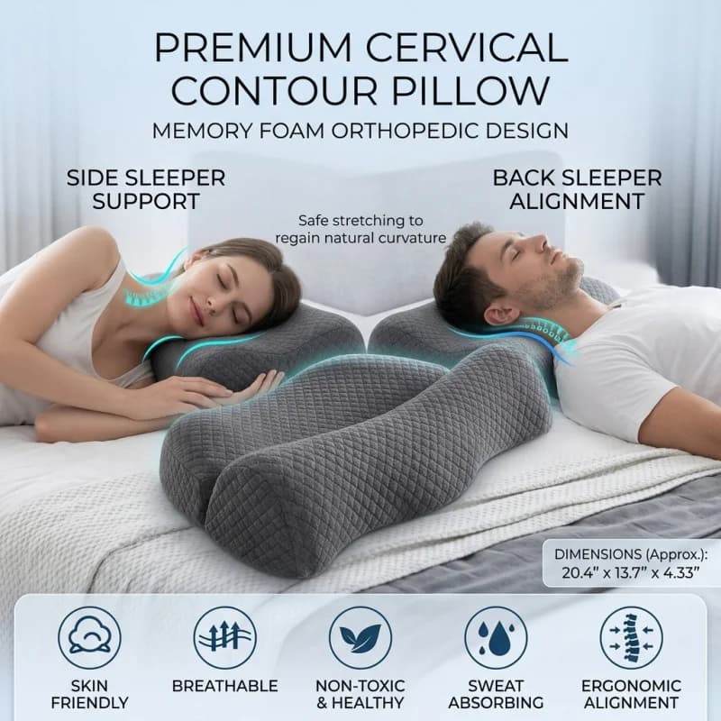 Cuscino Ergonomico in Memory Foam per il Collo, Cuscino Ortopedico Sagomato per Alleviare il Dolore Cervicale, Supporto per Dormire sul Fianco e per le Spalle