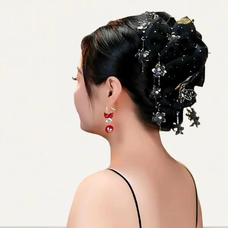 ★▲Fashion Light Luxury Butterfly Flower Tassel Hair Claw For Women Girls Elegant Temperament Shark Clip Hair Accessories