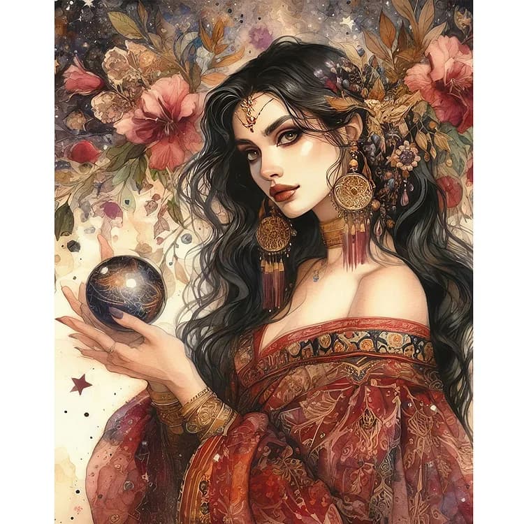 Sfera di Cristallo con Carte dei Tarocchi, Pittura Diamante Donna, Mosaico Ricamato a Diamante, Arte Fatta a Mano, Regalo Squisito, Decorazione per la Casa