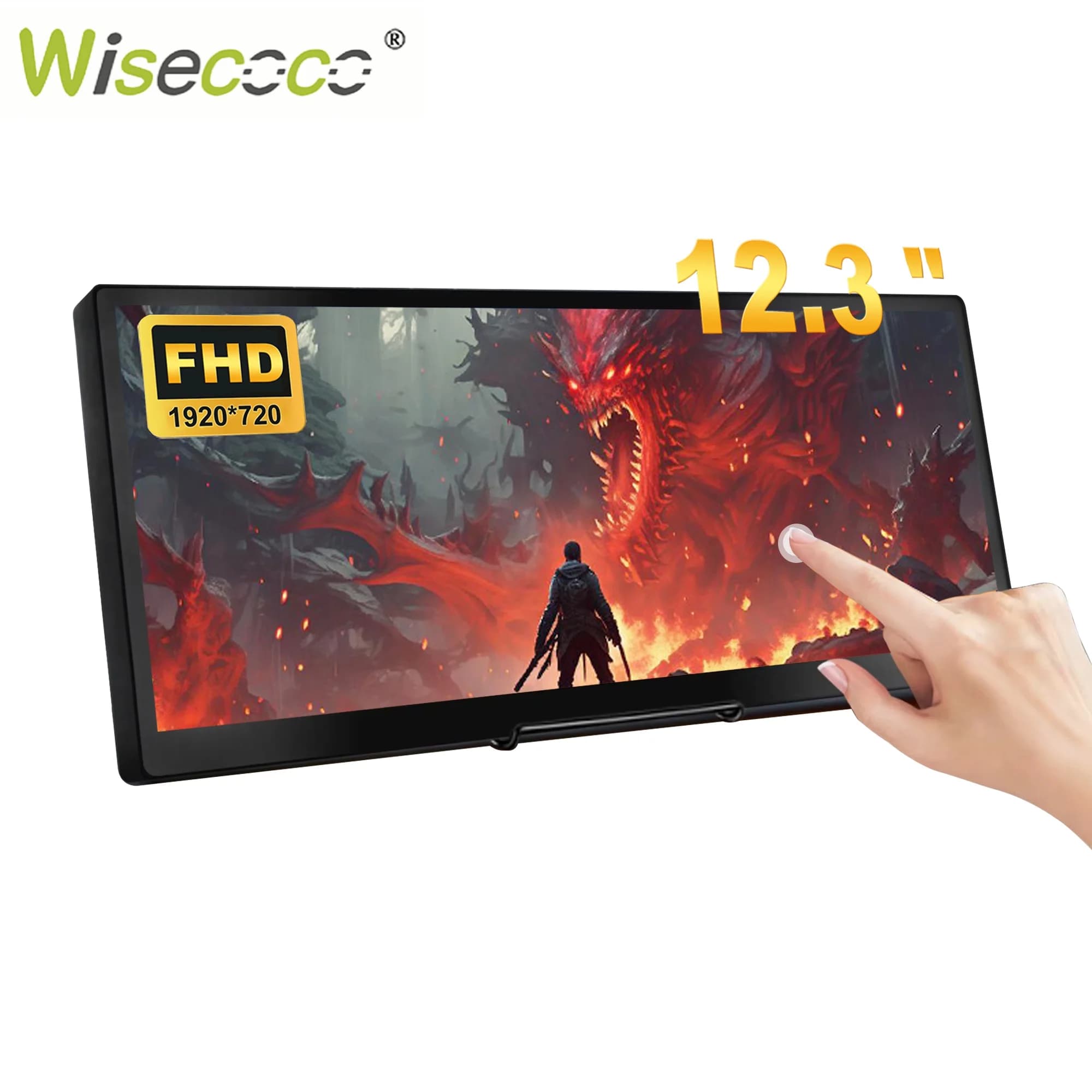 Wisecoco 12.3/11.3'' 1920x720 Touch Portable Monitor Stretched Bar Screen Gaming Monitor Not Support AMD Integrated Graphics