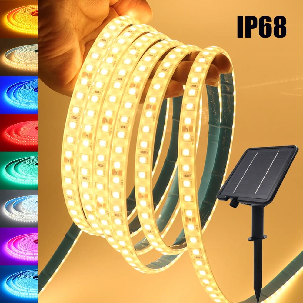 Solar LED Strip Waterproof IP68 24V White/Rosa/Blu Ice/Rosa/Verde/Gialla, Flexible Tape for Outdoor Garden Decoration