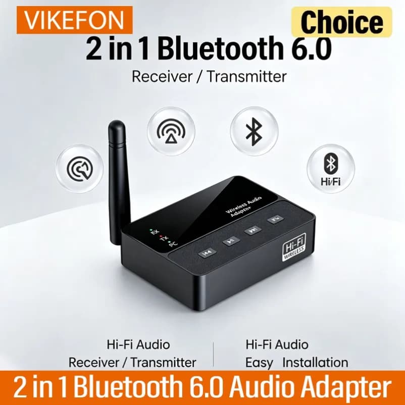 2 in 1 Bluetooth 6.0 Audio Adapter Transmitter Receiver HiFi Lossless Sound AUX RCA Type-C Port for TV Speaker Car Audio System