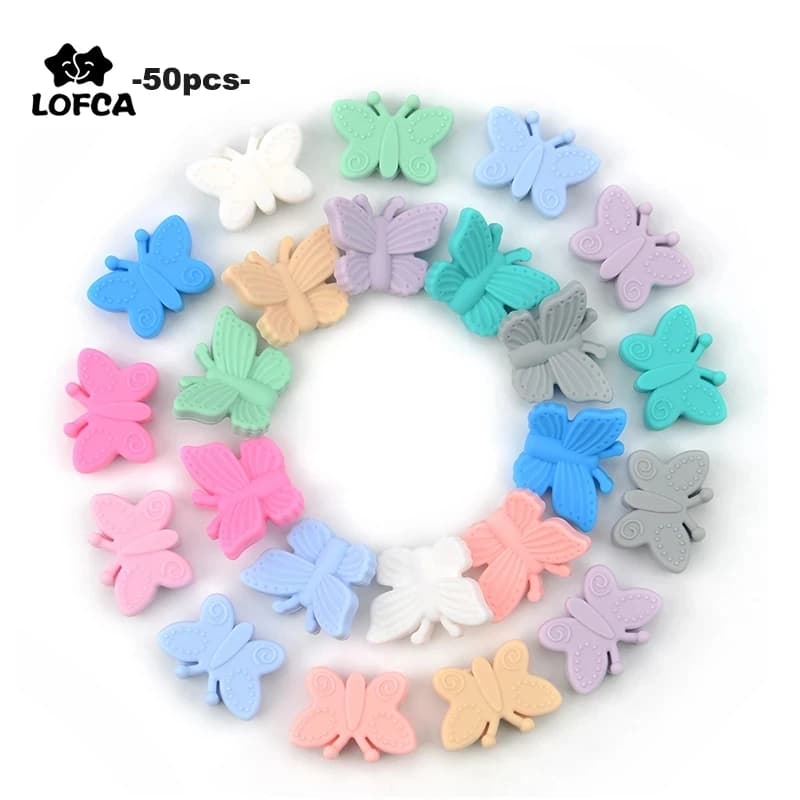 LOFCA Farfalla Perline Silicone 50 pz Massaggiagengive BPA Libero FAI DA TE Branello Allentato Per La Dentizione Collana A Forma di Animale Carino Dentizione giocattoli