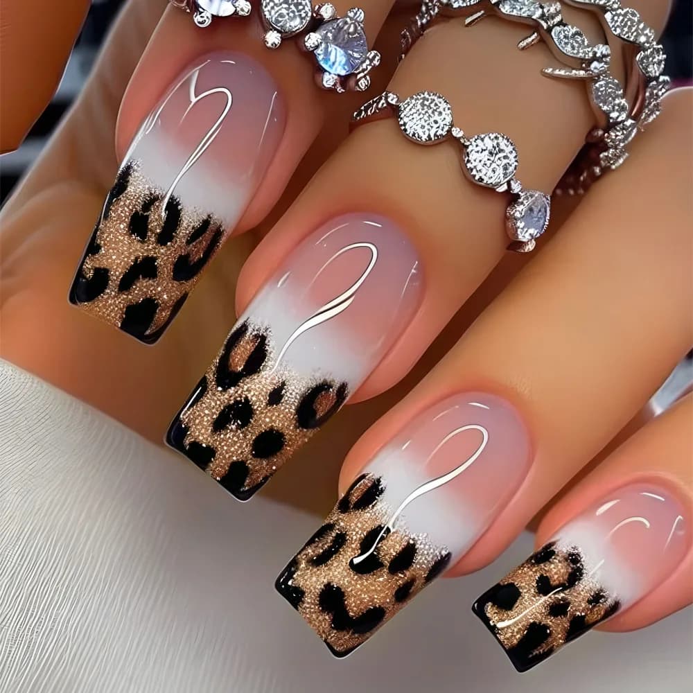 24 pieces design with print leopard fingernails fake for woman ballet medium length fake nails reusable tips for french manicure nail set press on