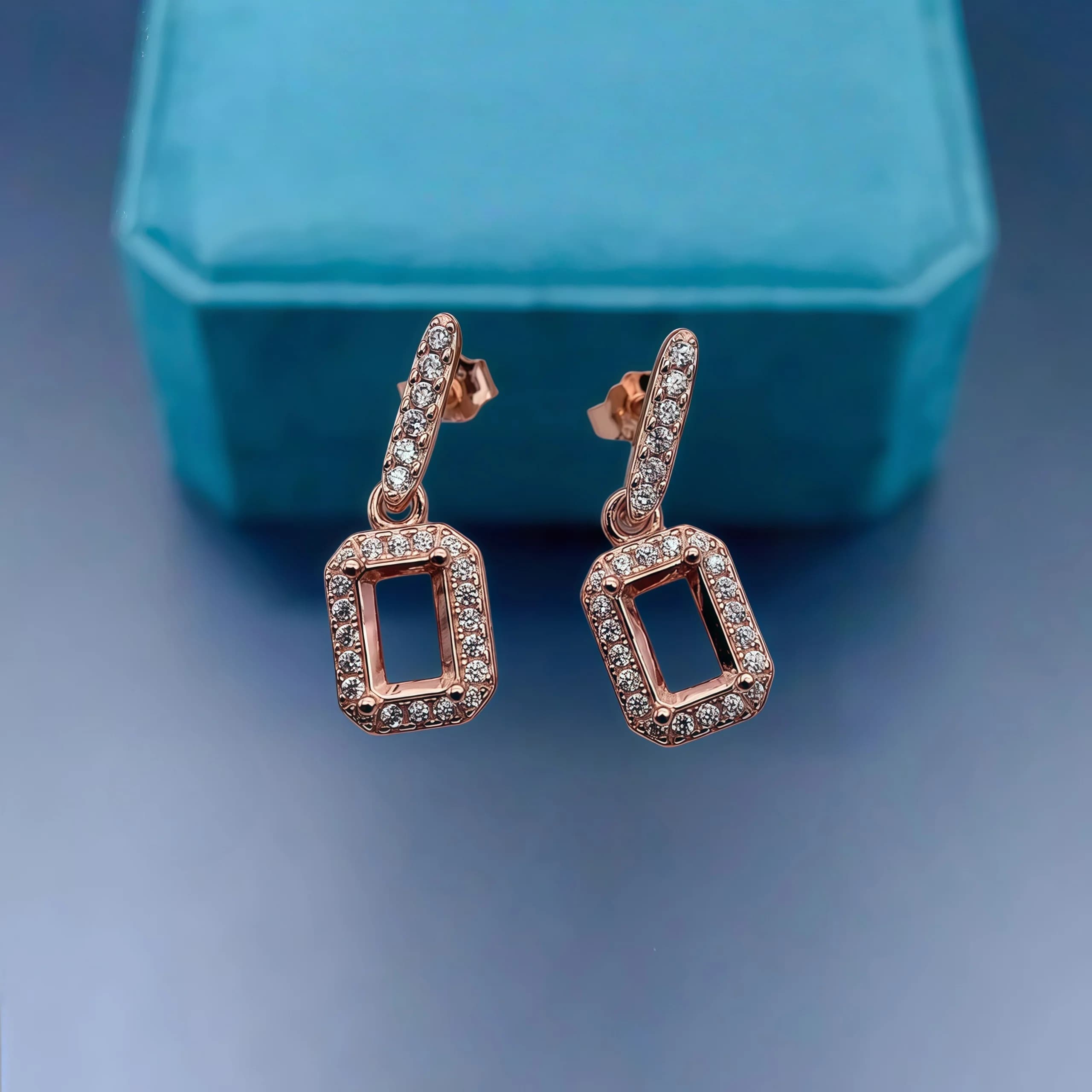 Supporto per Orecchini in Argento Sterling S925, Base Vuota Fai-da-te per Pietre Quadrate 4x6mm, Gioielli di Lusso alla Moda da Donna