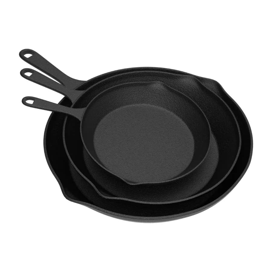 Set of 3 Cast Iron Skillet Set Pre-Seasoned Oven-Safe Non-stick Frying Pans - 10 8 6 Black