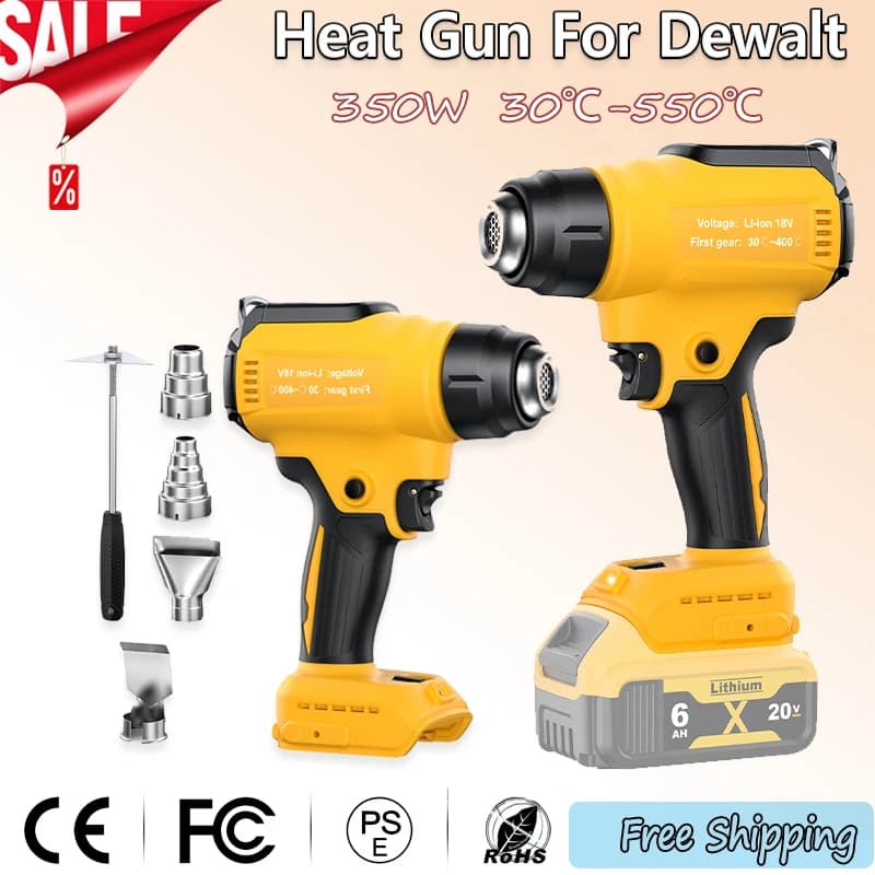 Pistola termica a batteria da 350 W per batteria Dewalt 20 V, pistola ad aria calda per saldatura a riscaldamento rapido 30 ℃ -550 ℃ Tempreatura dell'aria