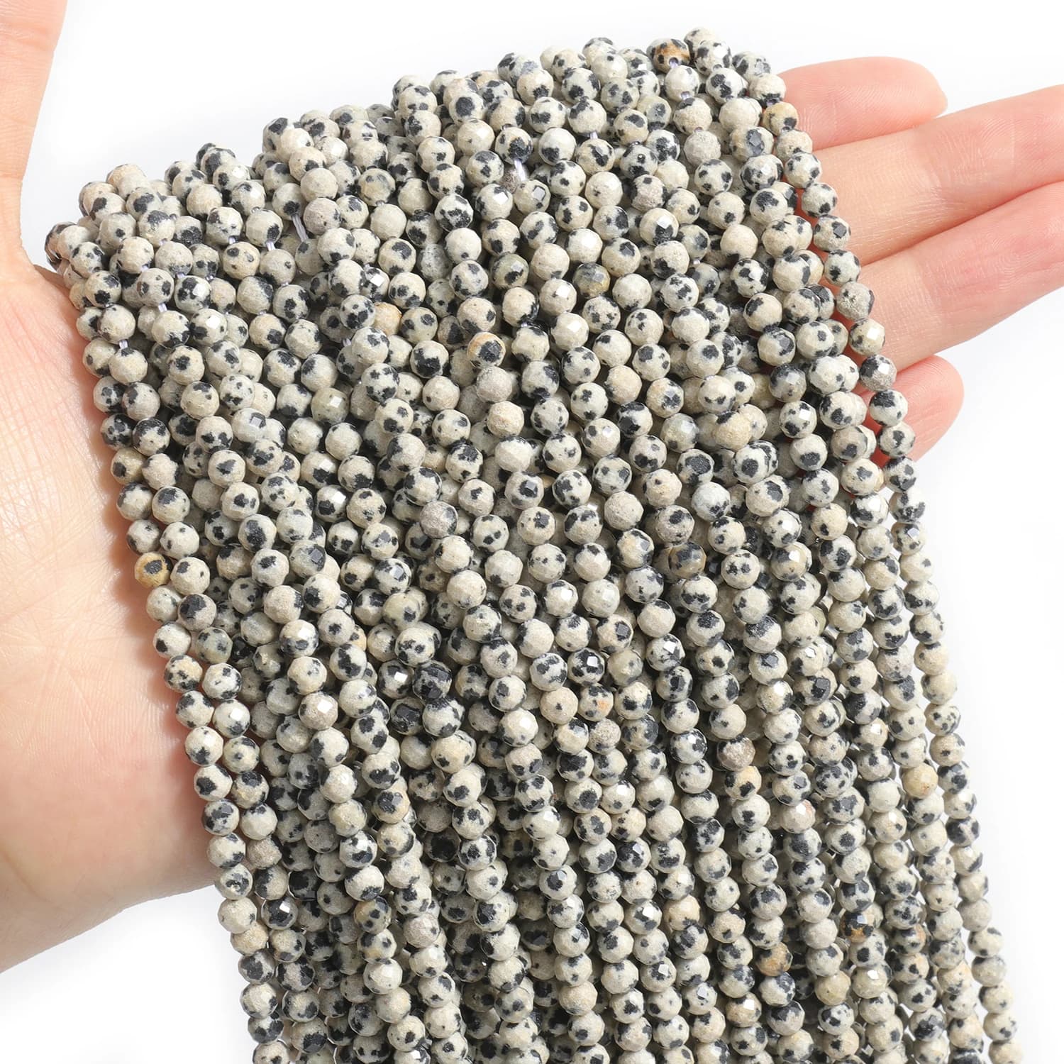 2/3/4mm Sfaccettato Pietra Naturale Dalmata Diaspro Perline Piccole Perline Per Creazione di Gioielli FAI DA TE Collana Bracciali Accessori 15''