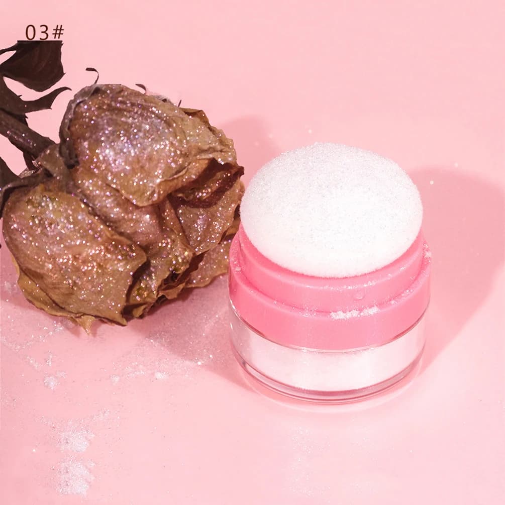 Polvere sciolta glitterata con etichetta privata, luccicante vegana a lunga durata, illumina il pacchetto rosa per trucco con logo personalizzato delicato a lunga durata