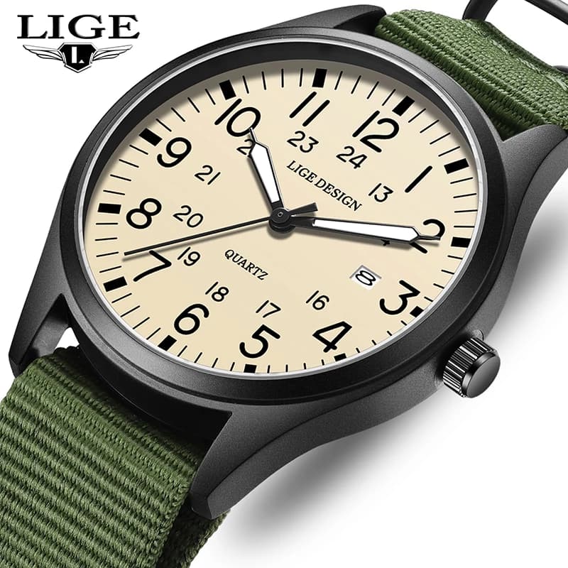 LIGE 2025 TOP NEW Quartz Watch Arabic Men's Watch Luxury Nylon Women's Watch Luminous Green Montre Homme + SCATOLA