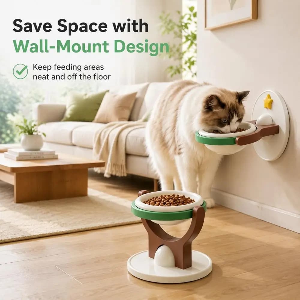 Space-saving Pet Feeder Bowl Food Grade PP Anti-Black Chin Small Dog Feeder Floor Standing Elevated Stand 2 IN 1 Pet Bowl