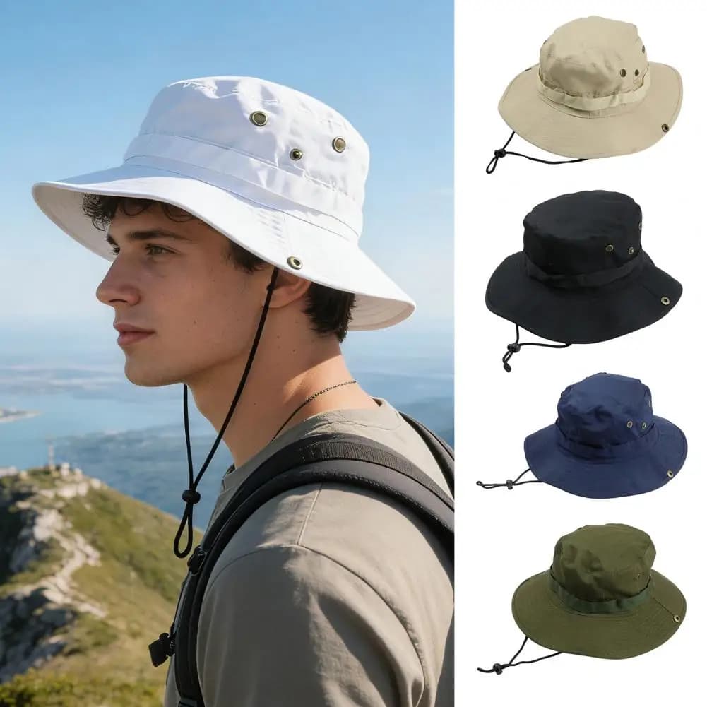 Cappello da Pescatore a Tesa Larga ad Asciugatura Rapida con Rete Traspirante, Protezione Solare, Cappello a Secchiello con Coulisse per Viaggi ed Esplorazioni nella Giungla, Cappello da Pesca da Uomo