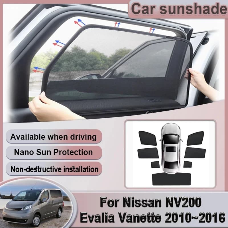 For Nissan NV200 Evalia Vanette 2010~2016 Car Mesh Sunshade Window Magnetic Visor Sun Shade Curtain Auto Parts Accessories 2013