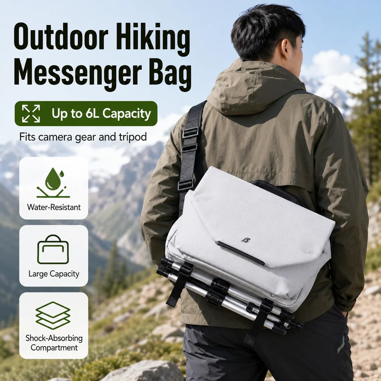 Outdoor Messenger Bag Large Capacity Water Resistant Camera Crossbody Bag With Tripod Straps For Hiking Travel Photography Gear