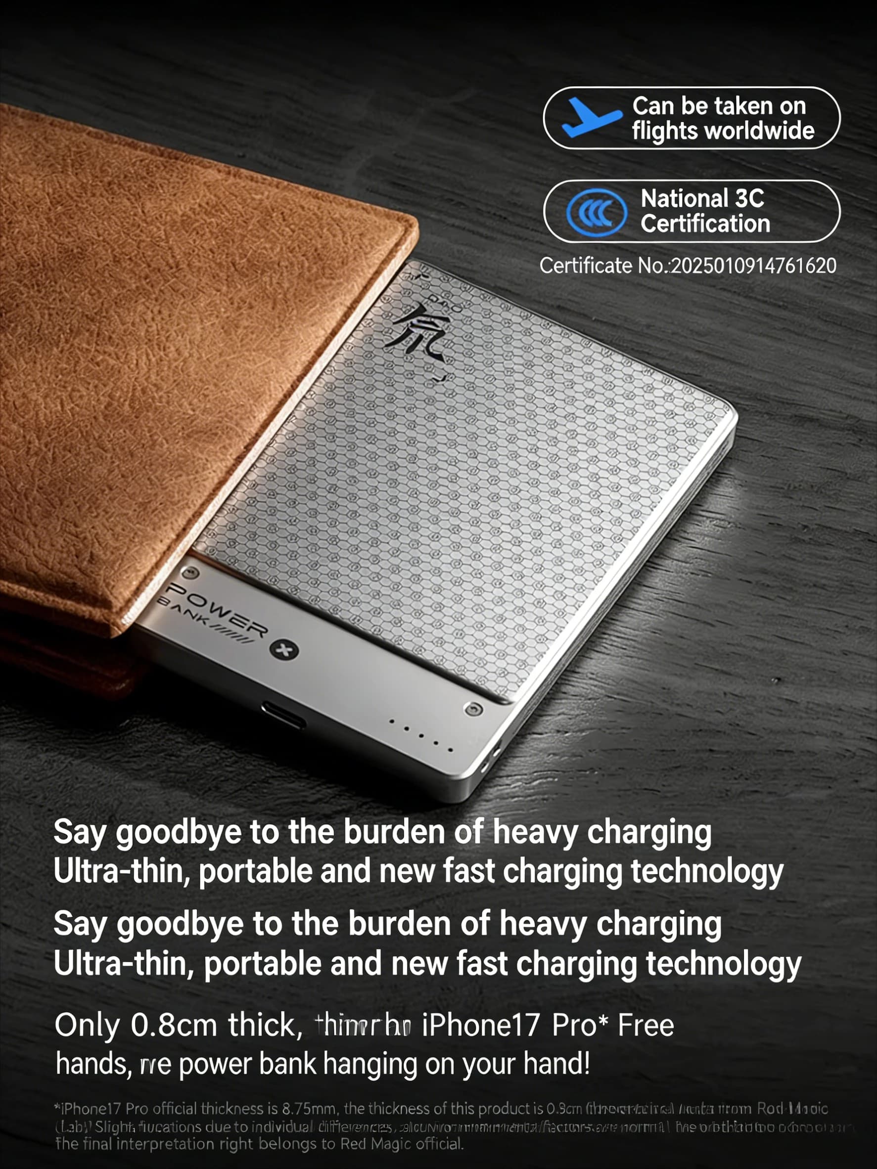 REDMAGIC DAO Power Bank Magnetic Ultra-Slim, Portable Charger with Cable, Qi2 15W Fast Magnetic Charger Compatible with MagSafe