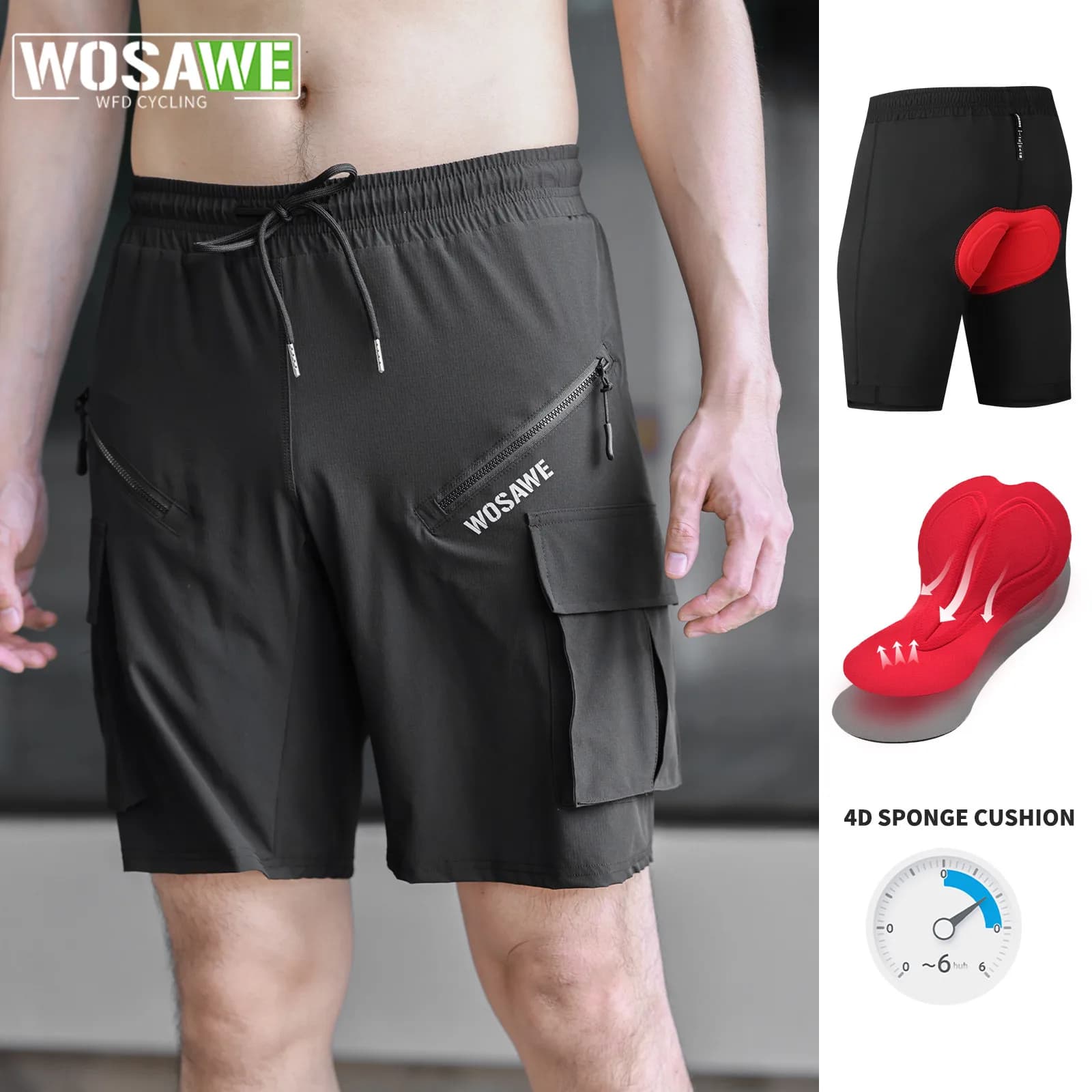 WOSAWE New Men's Cycling Shorts Summer Outdoor Casual Shorts Road MTB Bike Shorts With Underwear 2 In 1 Cycling Shorts