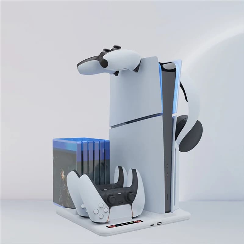 N11R Per PS5 Base di supporto sottile e caricatore della ventola di raffreddamento con stazione di ricarica del controller per dock per accessori PS5 Slim