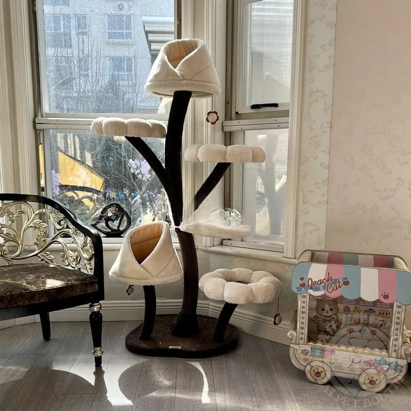 Albero per Gatti a Forma di Fiore per Gatti Medi e Grandi con Piattaforma, Cuccia e Tiragraffi in Sisal - Design di Lusso