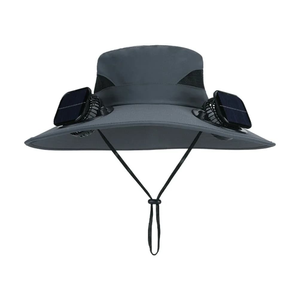 Cappello Creativo con Ventilatore Solare Anti-UV ​ ​ Ricaricabile ​ ​ Cappello da Pescatore con Ricarica Solare, Traspirante, a Tesa Larga, con Visiera Parasole per Uomo
