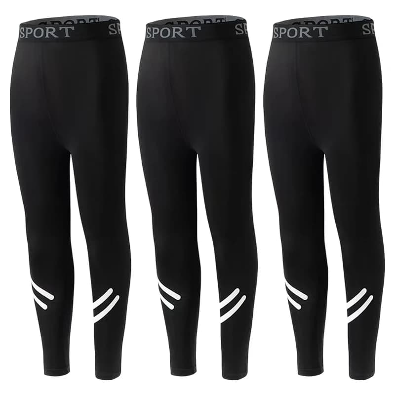Set da 3/1 pezzi di leggings sportivi elasticizzati a tinta unita per bambini e bambine, comodi pantaloni da yoga, pantaloni casual da corsa