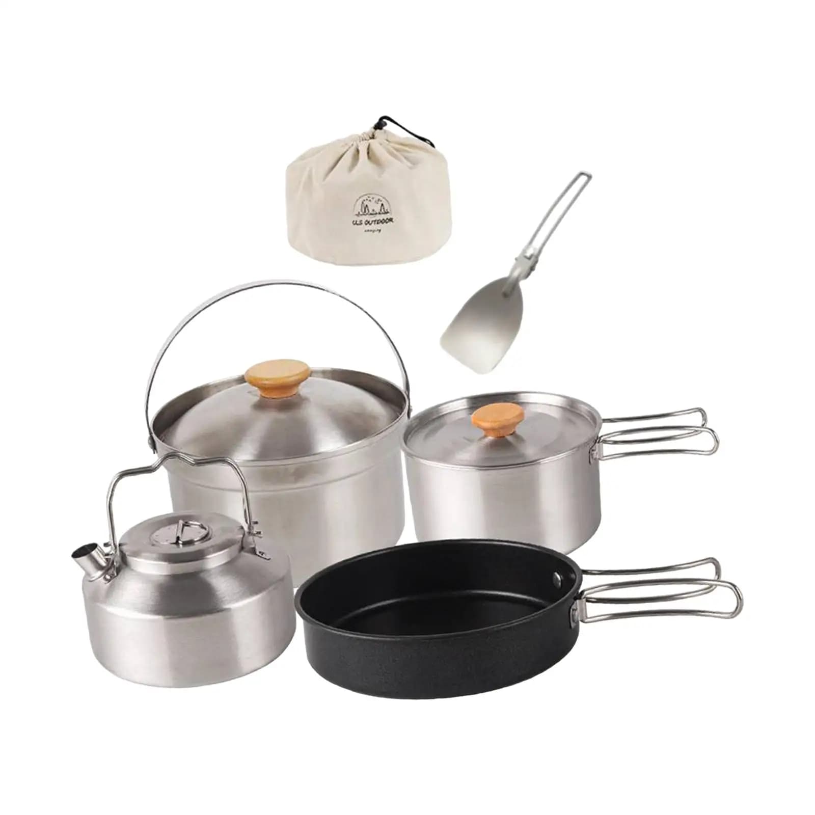 Pentole da campeggio Pentola in acciaio inossidabile Padella Bollitore Set da cucina con custodia Set da cucina da campeggio per cucina Cena da picnic