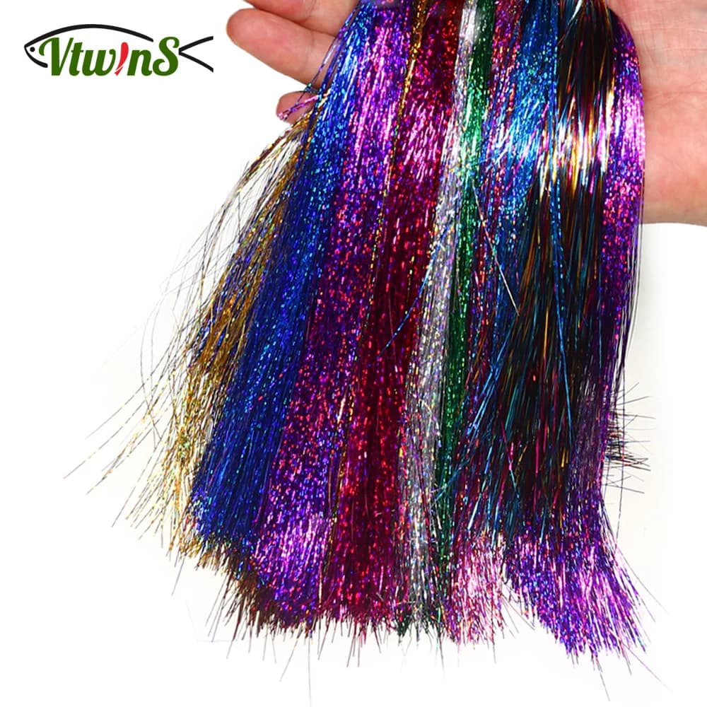 Vtwins 2 Borsa 0.3mm Olografica Flashabou Tinsel Piatto Mylar Crystal Flash Pike Stelle filanti Tubo di trota Pesca a mosca Materiali per legare