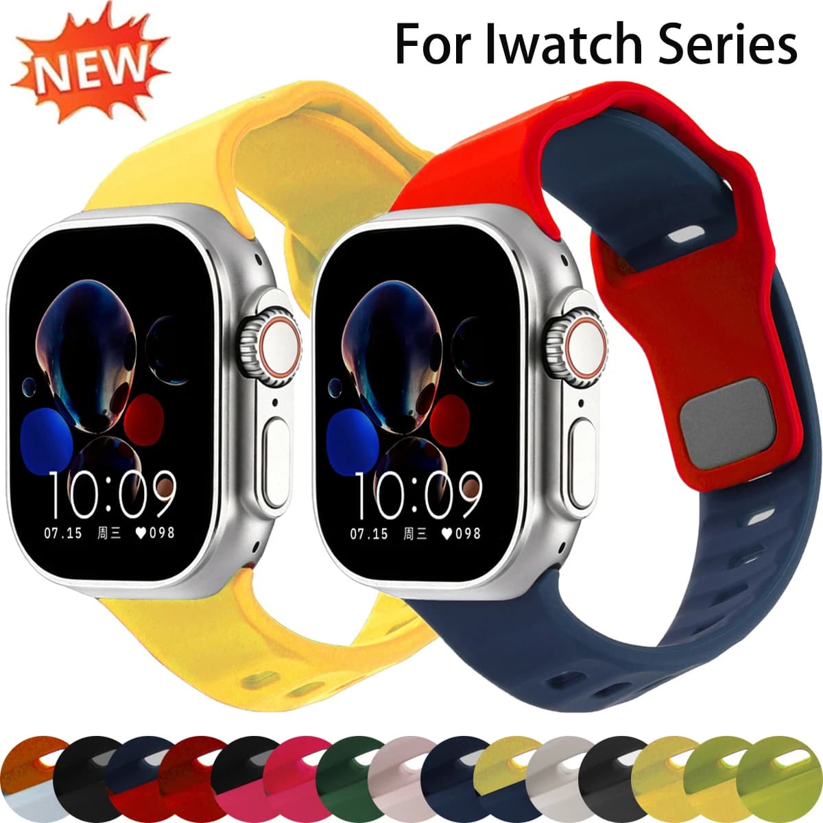 Two Tone Silicone Band for Apple Watch 49mm 42 44 38 40 41mm Adjustable Sport Strap for Iwatch Ultra 3/2 S11 10 9 8 7 6 SE3 Belt