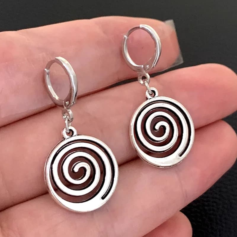 Vintage Antique Silver Spiral earrings Charm Pendant Bohemian Punk Style Silver Drop Earrings Creative Girls Jewelry