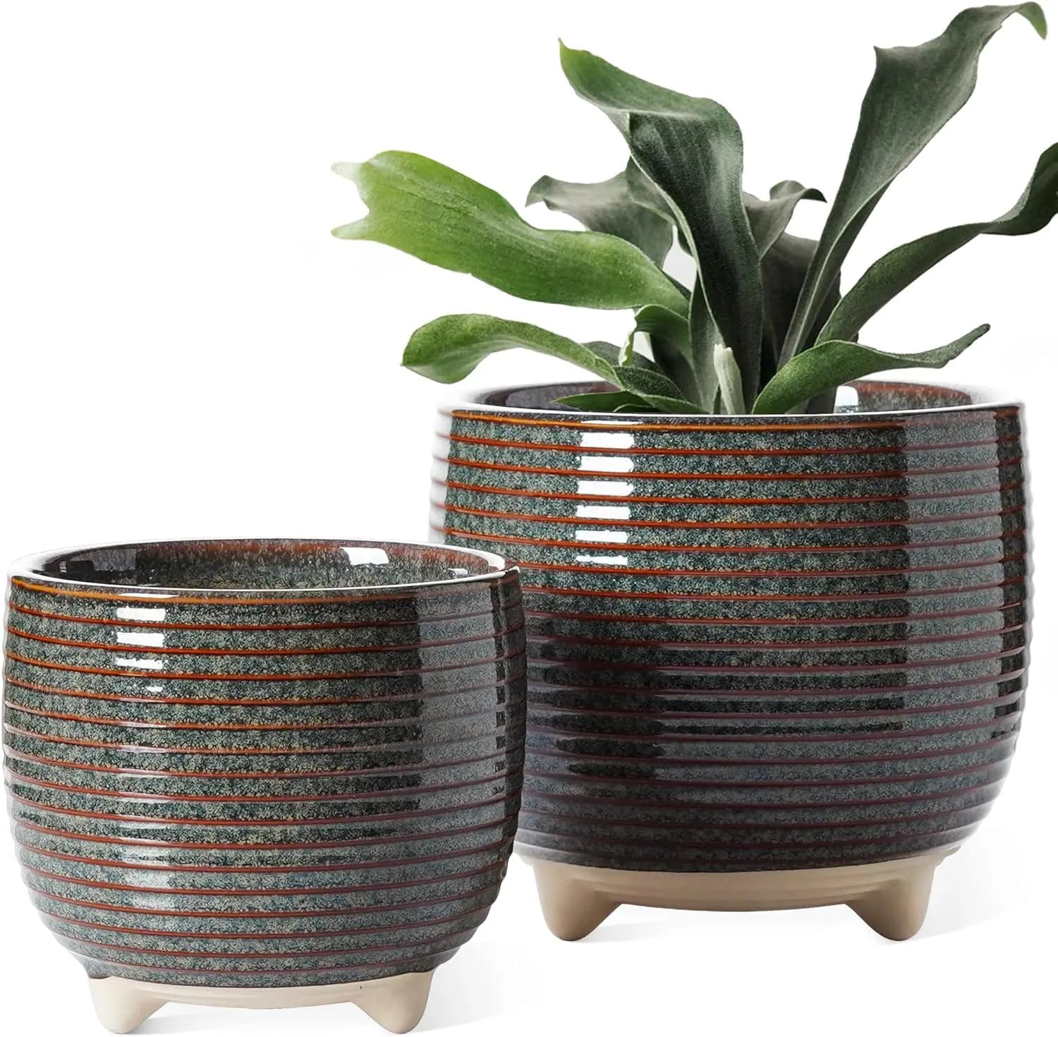 Ceramic vases with drainage, 5.1 and 6.4 Inches, Modern Indoor Planters for Home and Office, Reactive Black