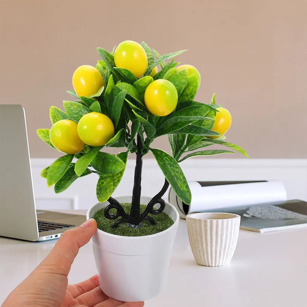 Bonsai di Limone Artificiale Realistico, Pianta Finta in Vaso per Decorazione di Casa, Ufficio, Scrivania, Soggiorno, Ristorante, Hotel e Interni