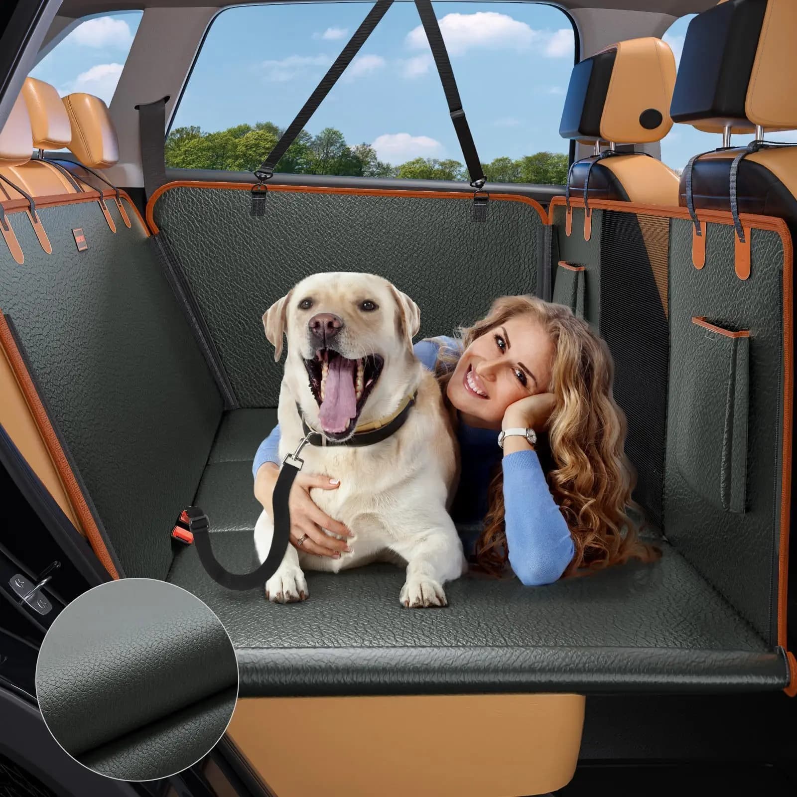 Cuscino per auto per animali domestici in similpelle PU migliorato, impermeabile, anti-sfregamento, allargato, per sedile posteriore.