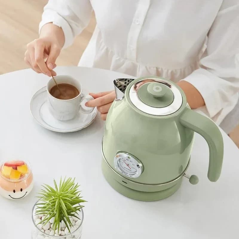 220V Retro Thermometer Electric Kettle Household Integrated Kettle 304 Stainless Steel Rice White 1.7L Large Capacity