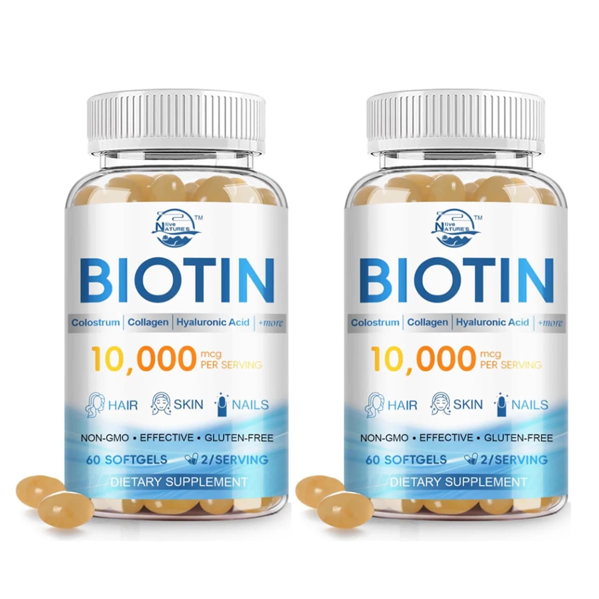 Biotina 10000mcg con Collagene e Acido Ialuronico - Vitamine per Capelli, Pelle e Unghie, 120 Softgel, Integratore Senza OGM e Senza Glutine