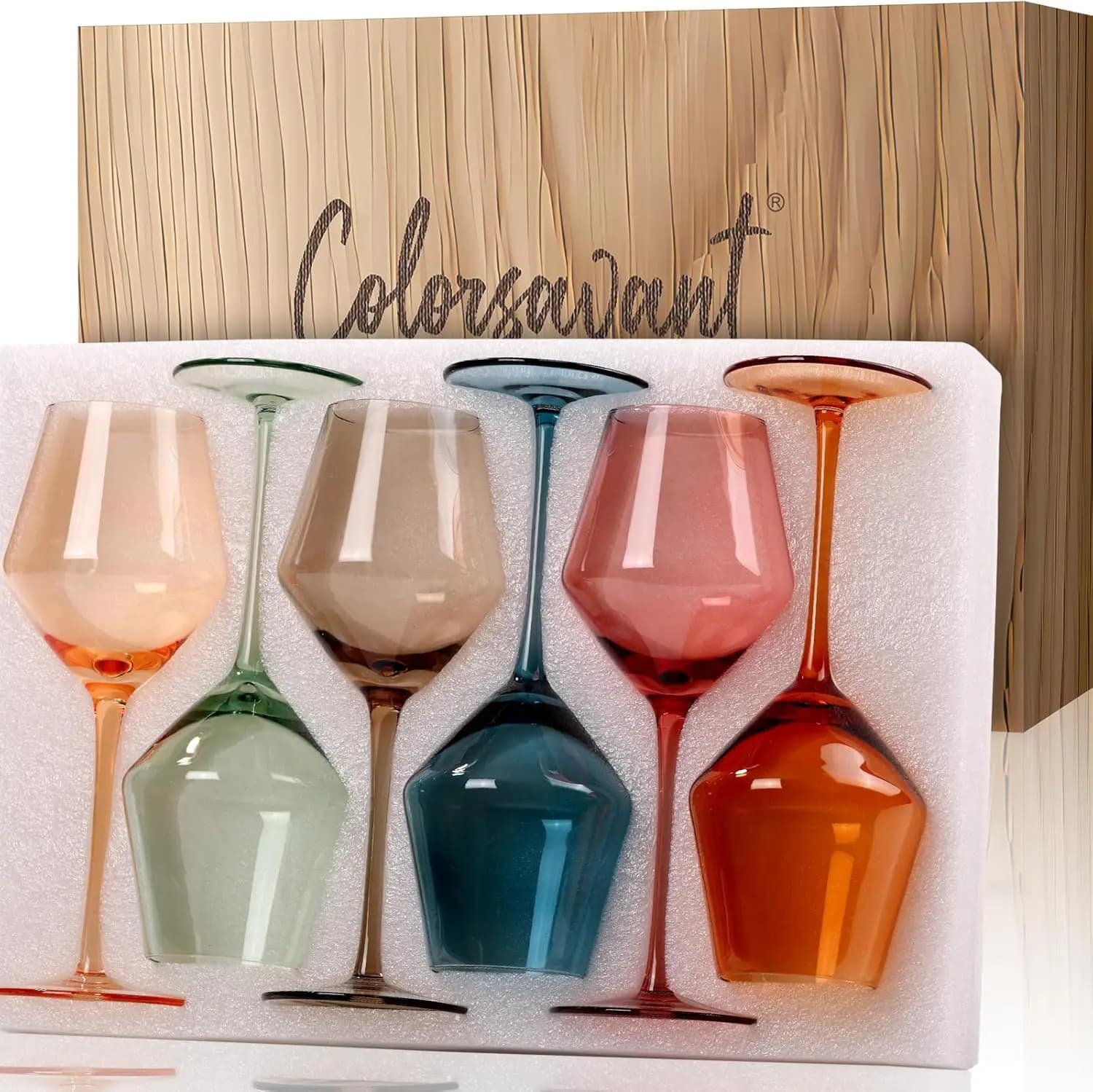 Set di 6 Calici da Vino Colorati da 16OZ - Bicchieri da Vino con Stelo Colorati e Sfumati【Soffiati a Mano】 - Set Regalo per Amanti del Vino