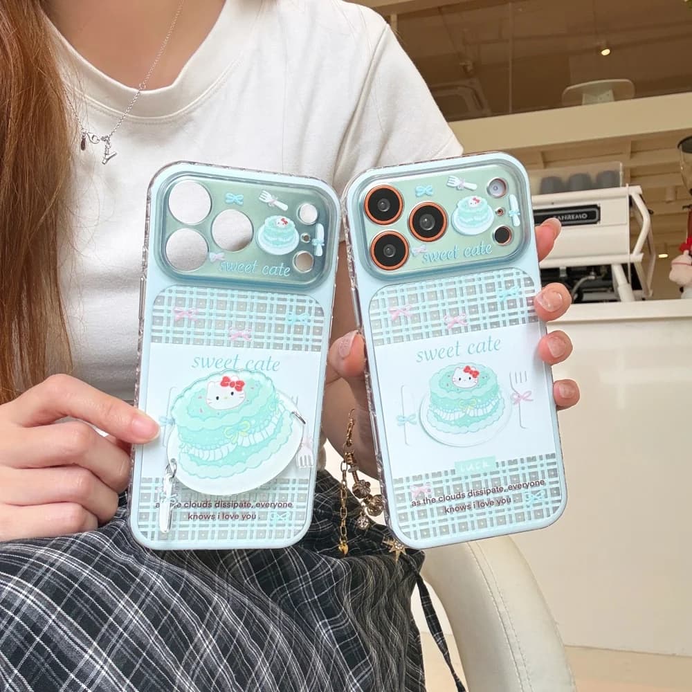 Cute Sanrio Hello Kitty Cake Magnetic Bracket Phone Case For iPhone 17 Pro 16 15 Pro Max For Magsafe Shockproof Protective Cover
