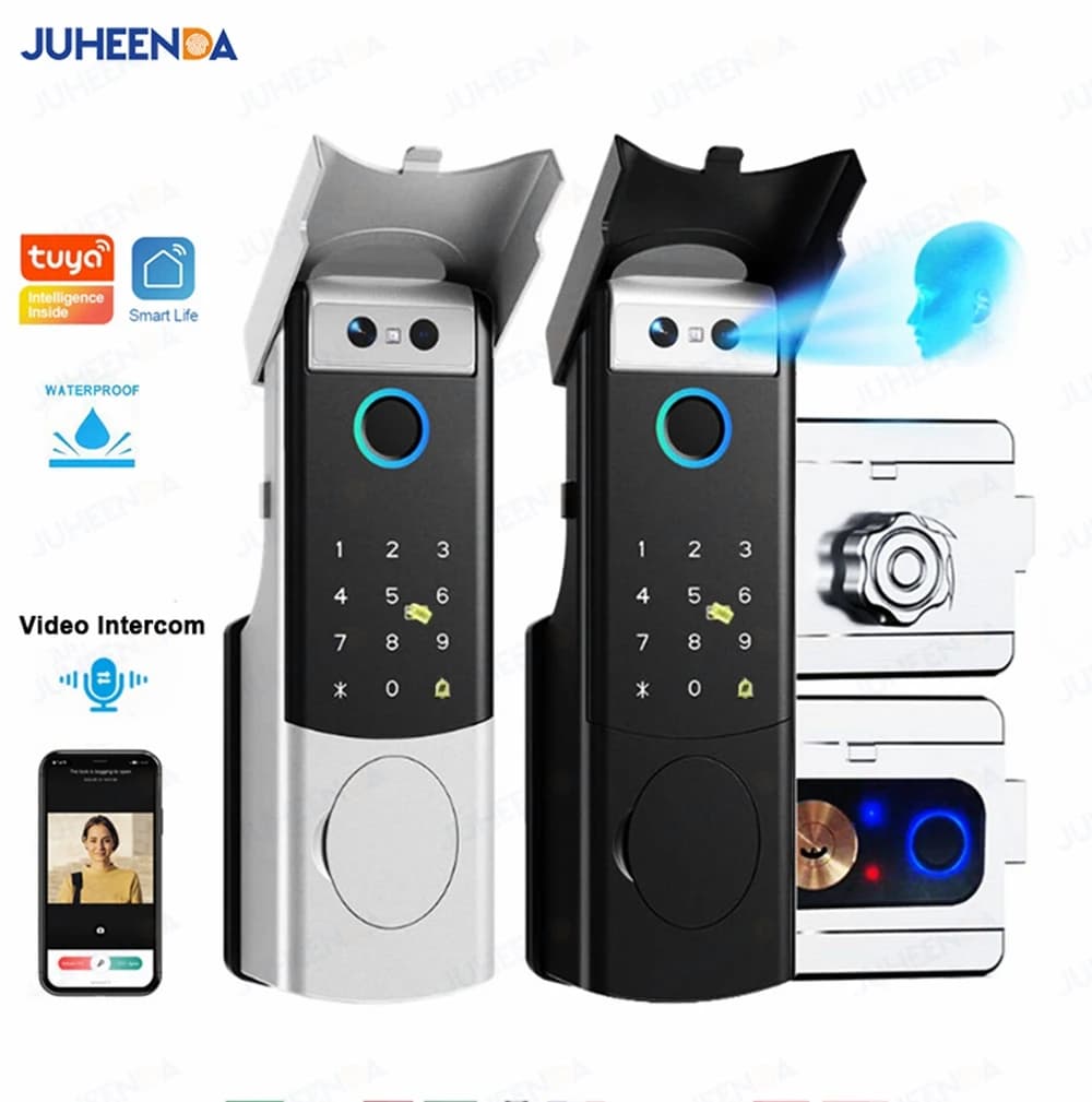 Tuya Smart Outdoor Waterproof Door Lock with Face Recognition Video Intercom RFID Card Password Electronic Lock for Iron Door
