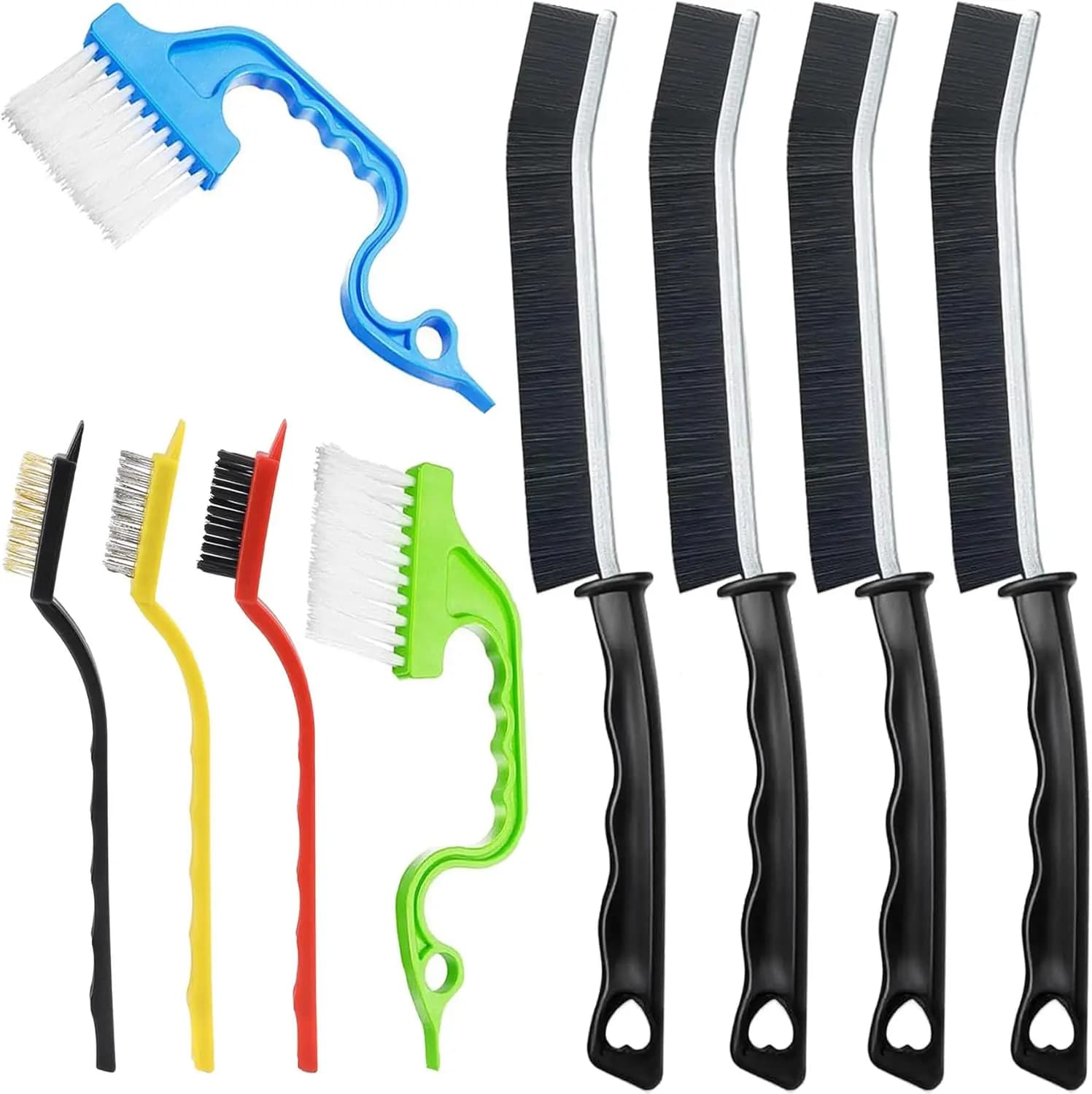 Set di 9 Spazzole con Setole Dure per Pulizia Fessure, per Cucina, Bagno, Fughe, Bottiglie, Finestre e Scanalature