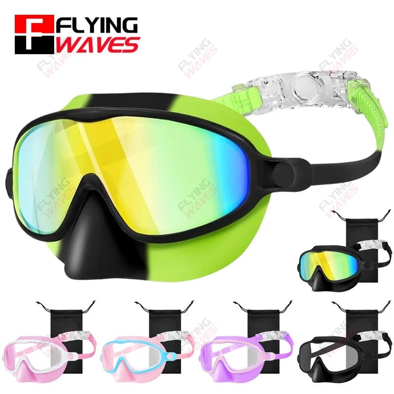 Silicone Swimwear with Nasal Cover, Large Visual, Anti-Appannament, UV400 Protection, Without Lost, for Kids and Boys 3-12 Years