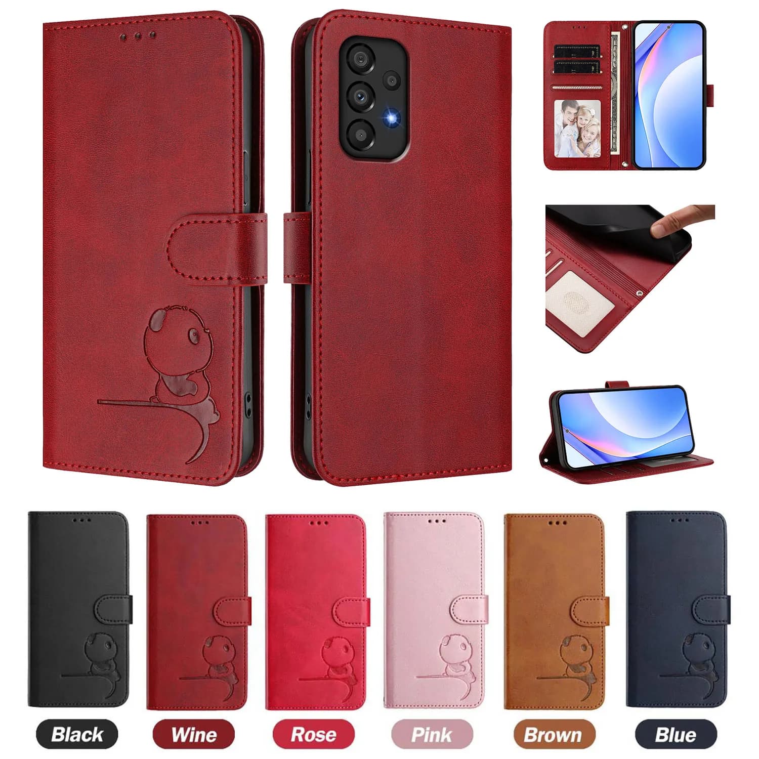 3D Bear Leather wallet case by phone Book for Samsung Galaxy A12 A22 A32 A52 A72 A21s A41 A51 A10 A20 A50 M33 M35 M36 Cover
