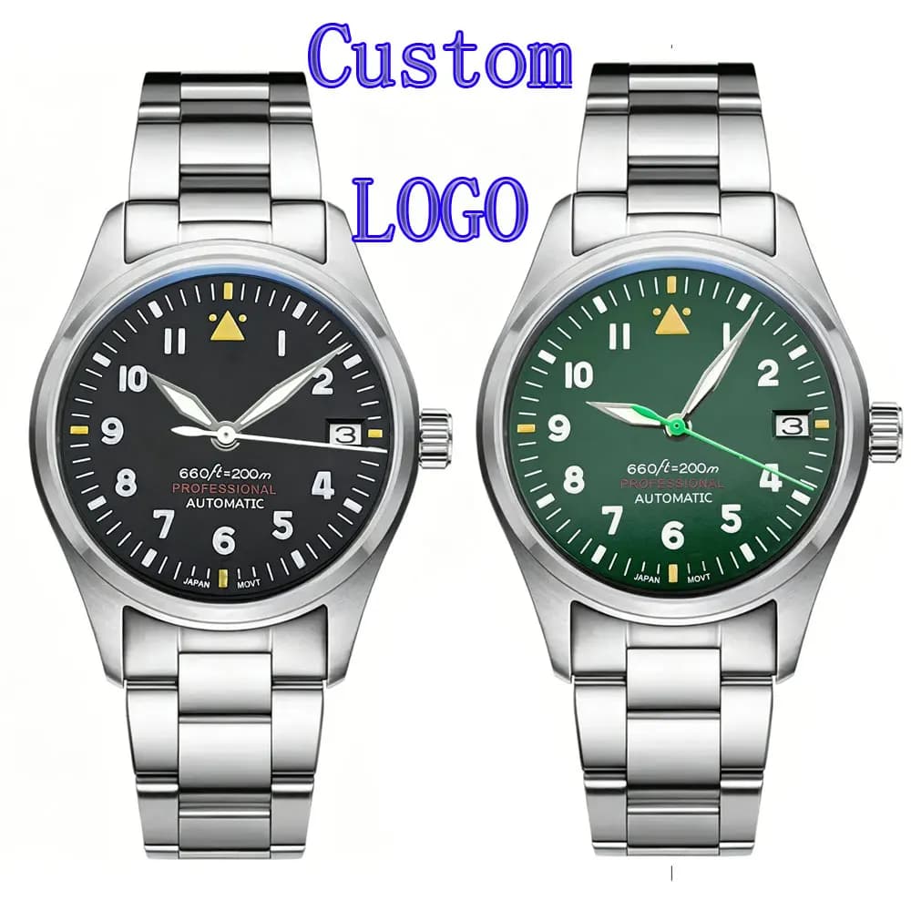 Orologio da Polso Automatico Meccanico da Uomo con LOGO Personalizzato, Quadrante Blu/Nero, Vetro Zaffiro, Impermeabile 100m, Movimento NH35, 36mm/39mm