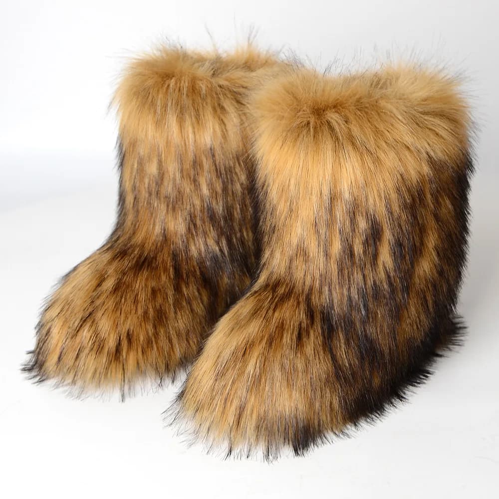 Stivali invernali da donna in soffice pelliccia di volpe sintetica stivali da neve caldi in peluche da donna calzature di lusso scarpe invernali di moda pelose da ragazza