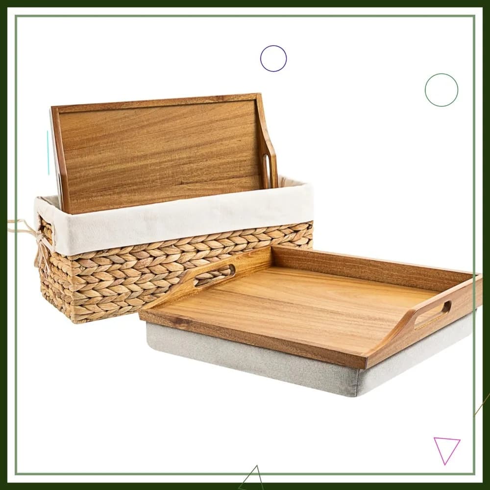 Set da scrivania in legno di acacia con cestino portaoggetti, adatto per laptop da 15,6 pollici, finitura naturale