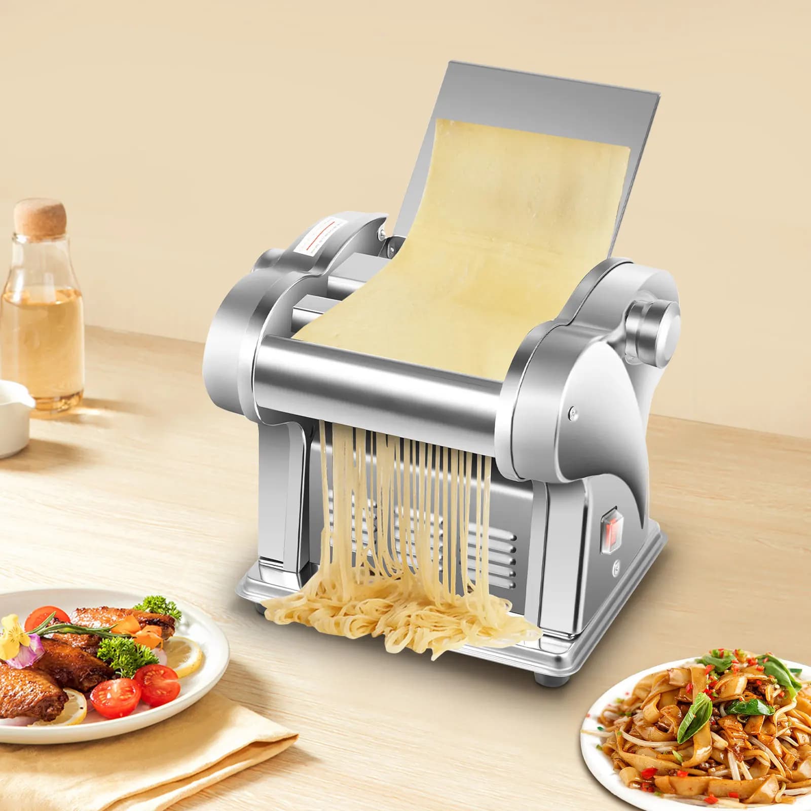 Macchina Automatica per Pasta a Due Lame 135W con 6 Livelli di Regolazione dello Spessore e Pad Antiscivolo Antiurto per Pasta e Ravioli