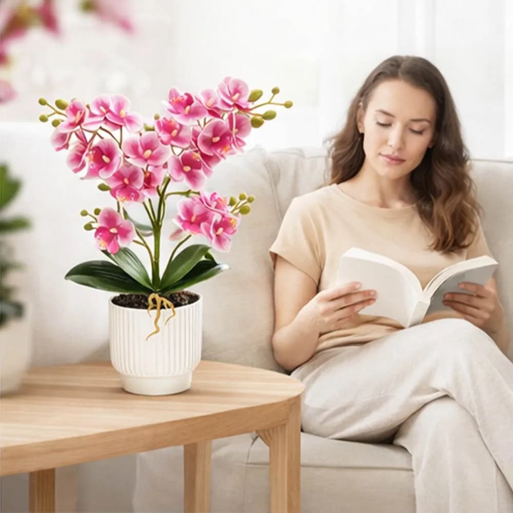 Fiori Artificiali di Orchidea, Pianta Finta di Phalaenopsis in Vaso per Decorazioni Interne, Matrimoni, Uffici e Centrotavola
