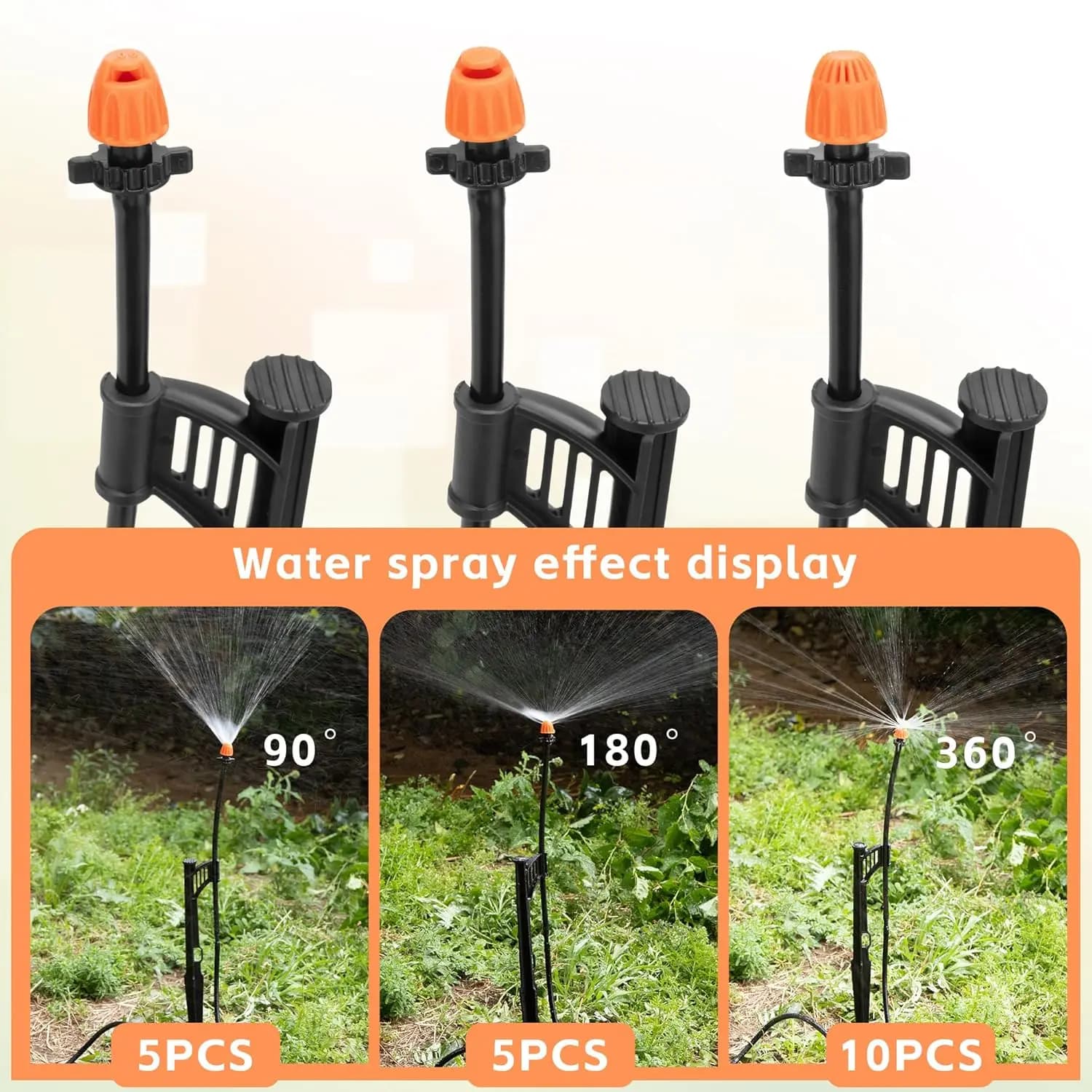 20 Sets 90/180/360 Degree Garden Hose Nozzles Flower Bed Garden Plants Lawn Watering Emitter 1/4" Irrigation Tube on Riser Stake