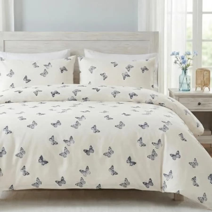 Set Copripiumino 3 Pezzi 100% Cotone, Copripiumino Stampato con Chiusura a Cerniera, Morbido e Leggero