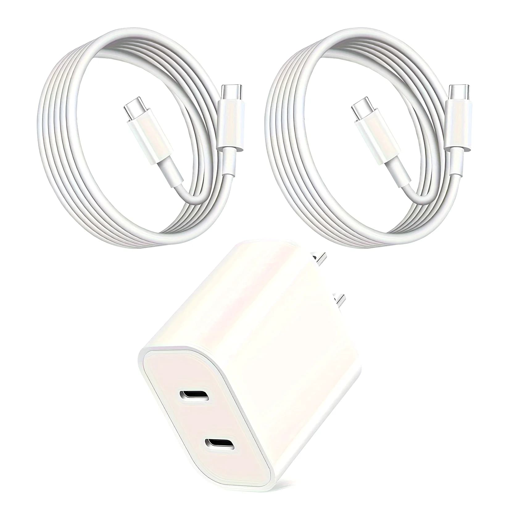 Blocco caricabatterie rapido PD20W adattatore di alimentazione Dual Type C Port Cube per iPhone serie 15 (2Pack 6ft USB-C a C cavi di ricarica inclusi)